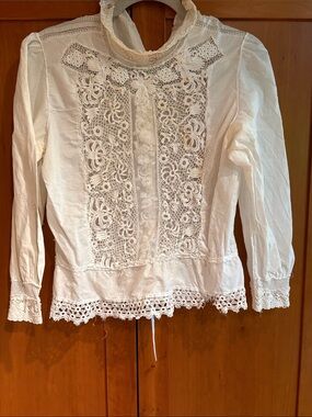 Antique cotton Lace Front Victorian Blouse Battenburg, and crochet